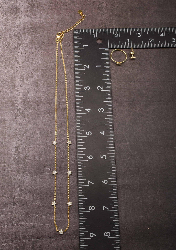 92.5 Silver 7 star constellation  Necklace Set with Matching Ring and Earrings