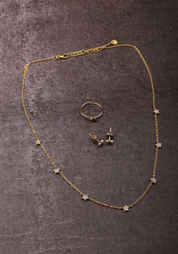 92.5 Silver 7 star constellation  Necklace Set with Matching Ring and Earrings