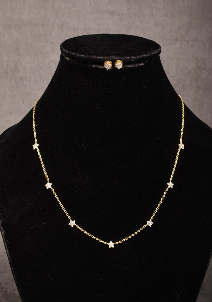 92.5 Silver 7 star Star Constellation Necklace Set with Matching Earrings