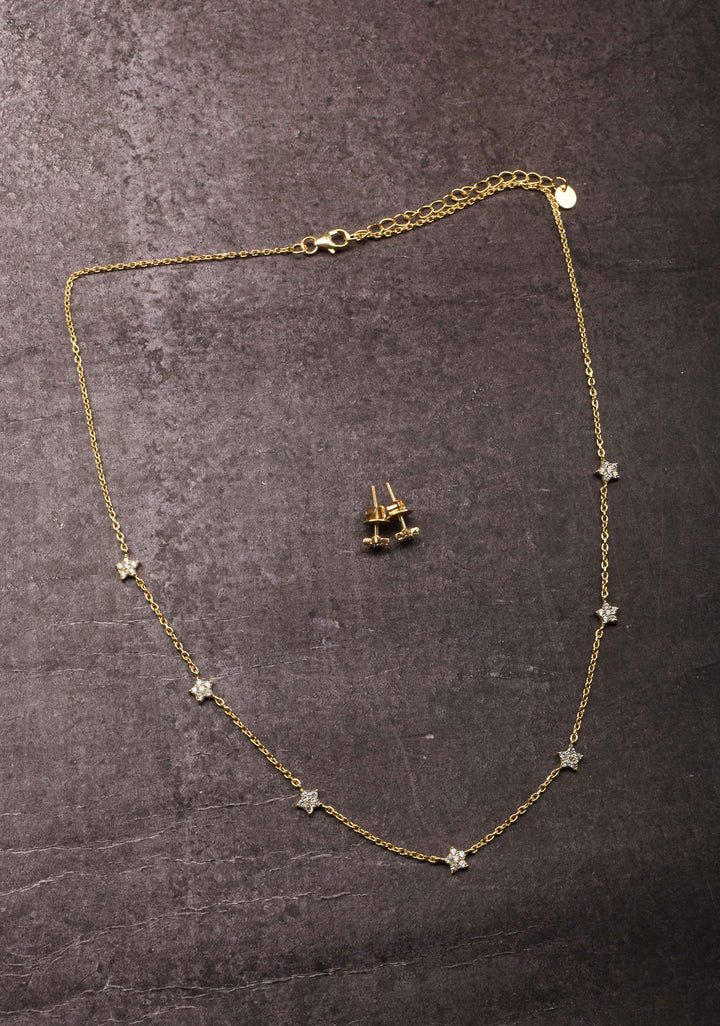 92.5 Silver 7 star Star Constellation Necklace Set with Matching Earrings