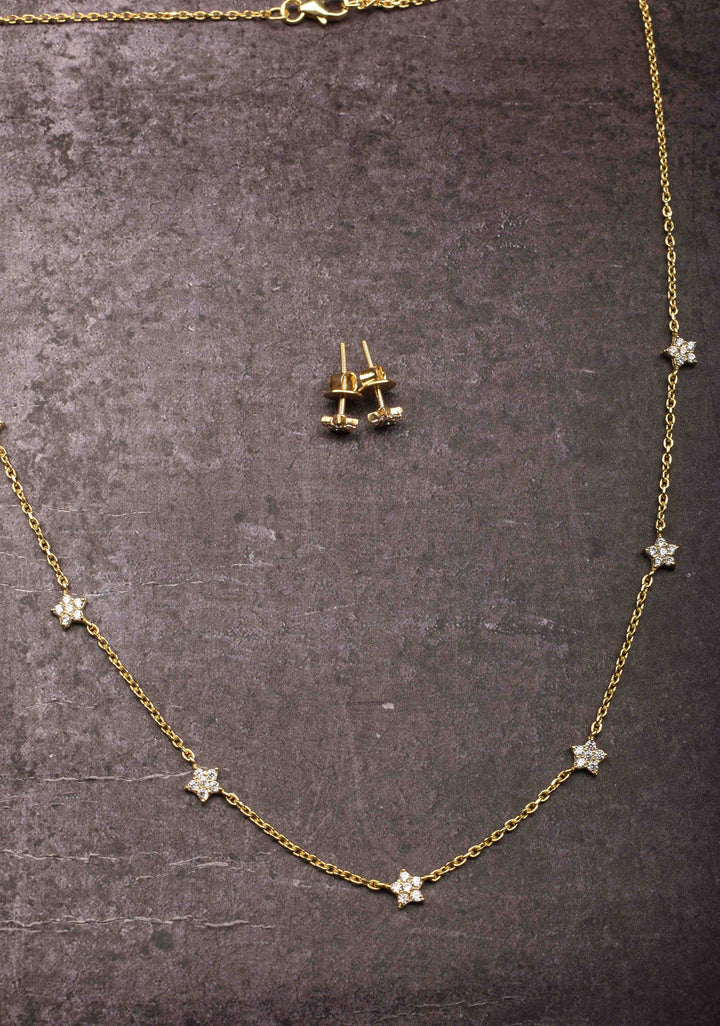 92.5 Silver 7 star Star Constellation Necklace Set with Matching Earrings