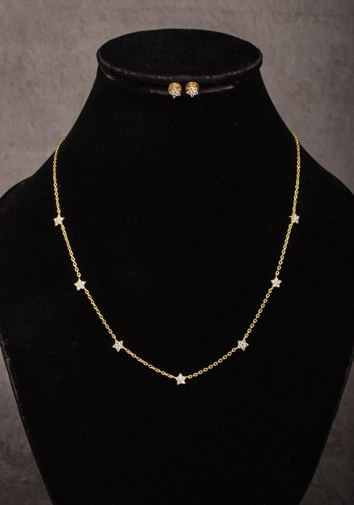 92.5 Silver 7 star Star Constellation Necklace Set with Matching Earrings