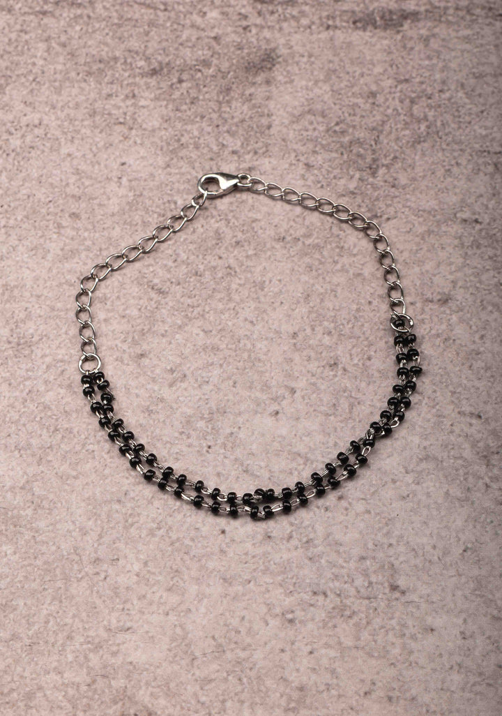 925 Silver Elegant 2-Stranded Mangalsutra Bracelet with Black Beads