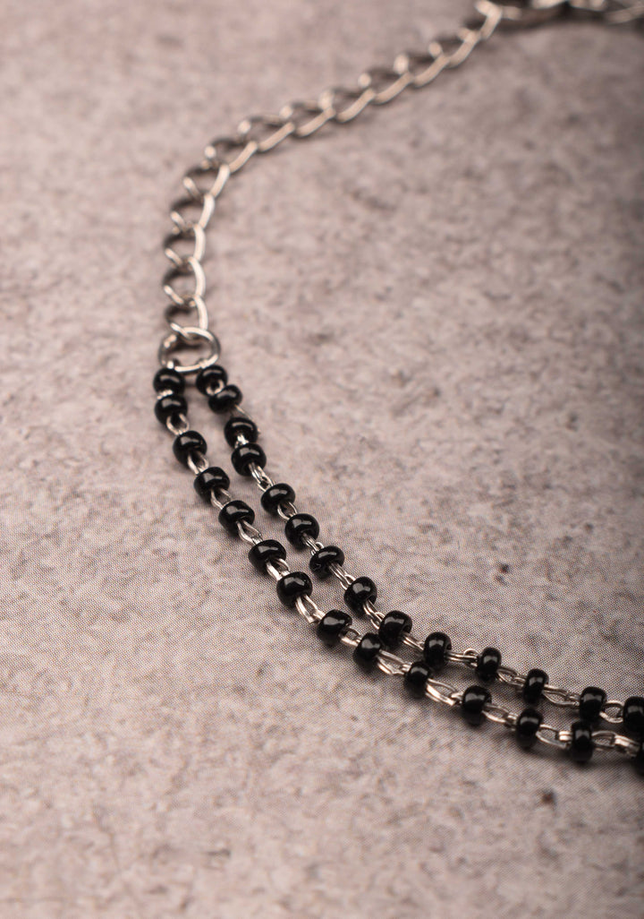 925 Silver Elegant 2-Stranded Mangalsutra Bracelet with Black Beads