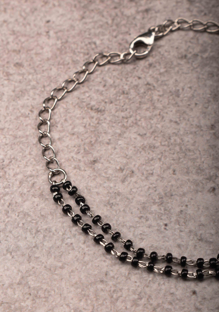 925 Silver Elegant 2-Stranded Mangalsutra Bracelet with Black Beads