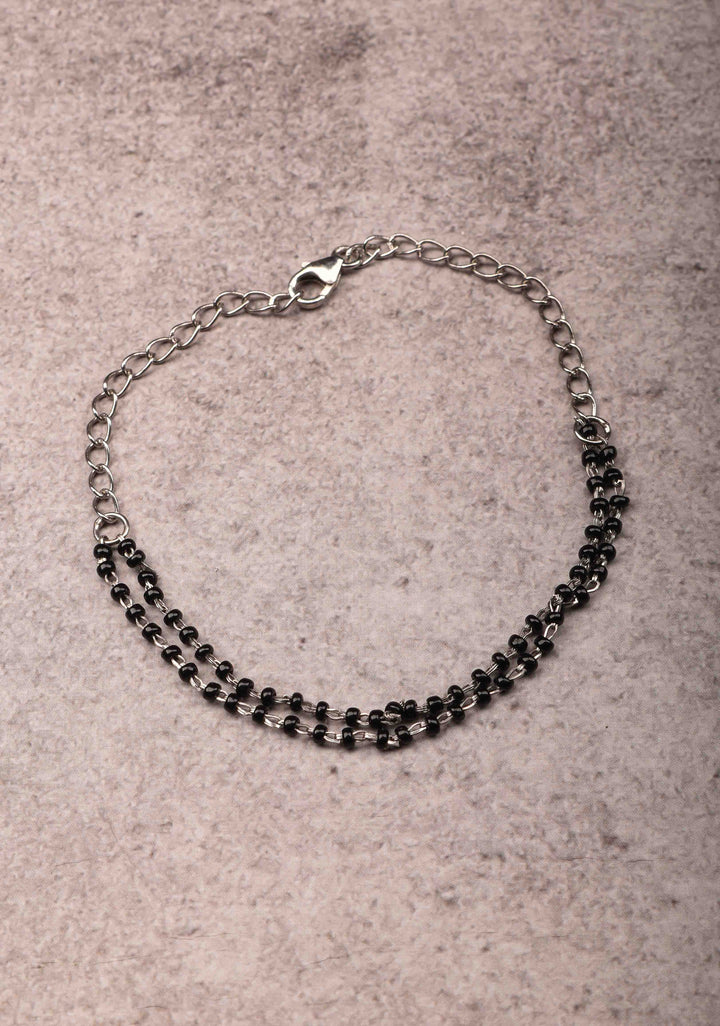 925 Silver Elegant 2-Stranded Mangalsutra Bracelet with Black Beads
