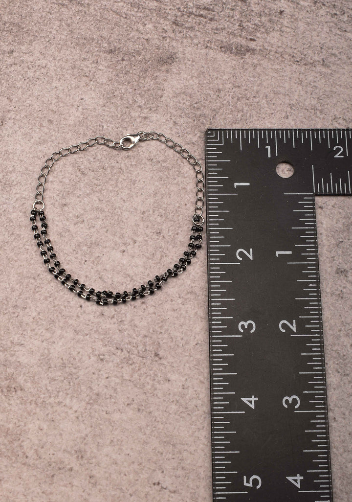 925 Silver Elegant 2-Stranded Mangalsutra Bracelet with Black Beads