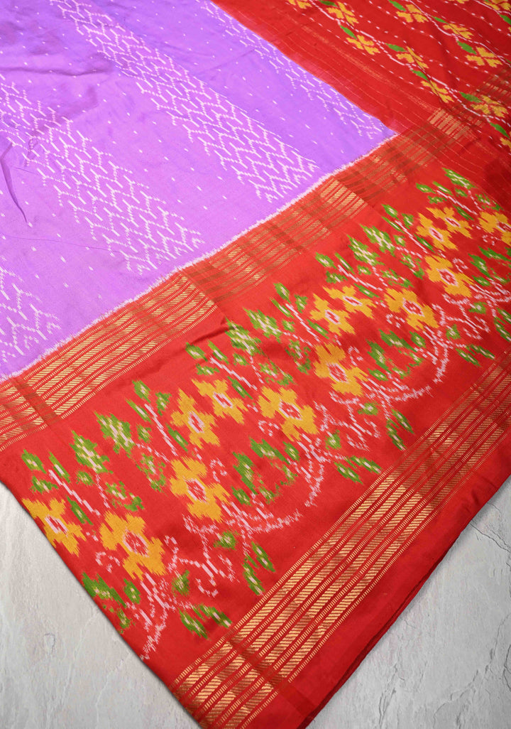 Lavender Pochampally Ikkat Pure Silk Saree with Ikkat Weave and Contrast Zari Border  | SILK MARK CERTIFIED