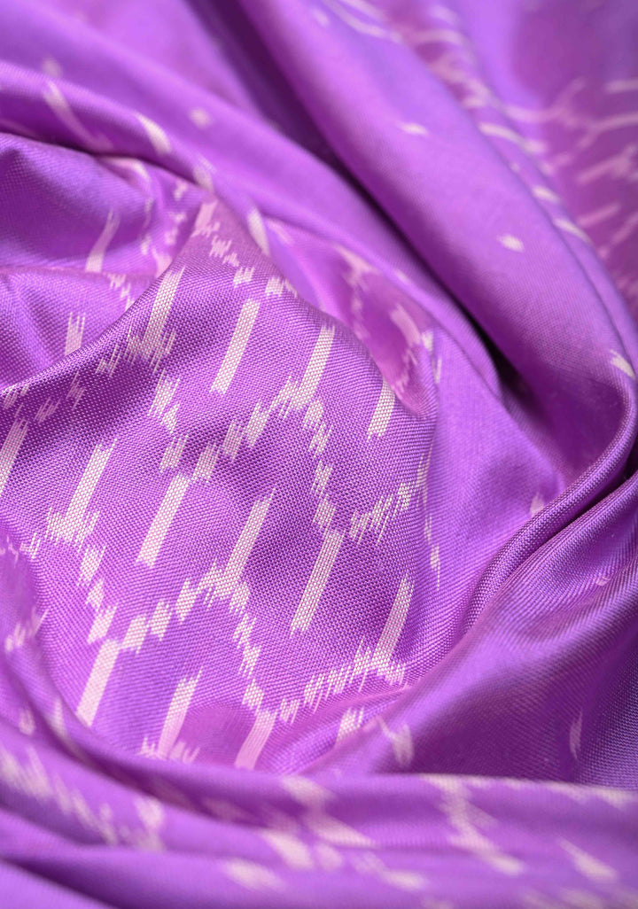 Lavender Pochampally Ikkat Pure Silk Saree with Ikkat Weave and Contrast Zari Border  | SILK MARK CERTIFIED