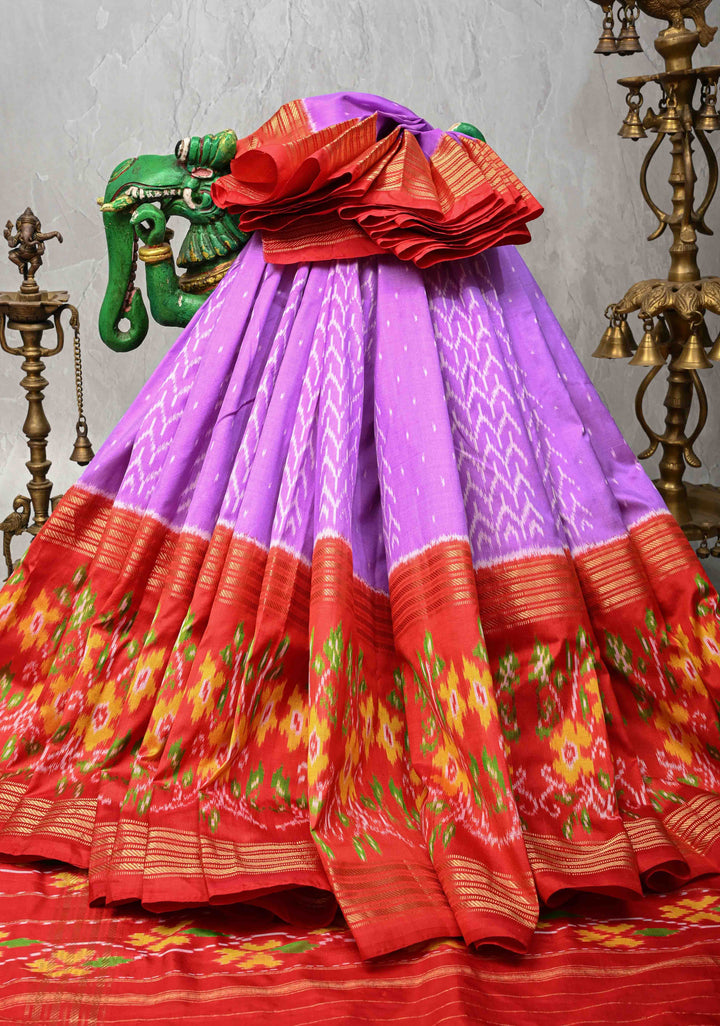 Lavender Pochampally Ikkat Pure Silk Saree with Ikkat Weave and Contrast Zari Border  | SILK MARK CERTIFIED