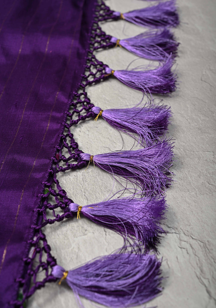 Dusty Amethyst Pochampally Ikkat Pure Silk Saree with Brocade and Zari Border  | SILK MARK CERTIFIED