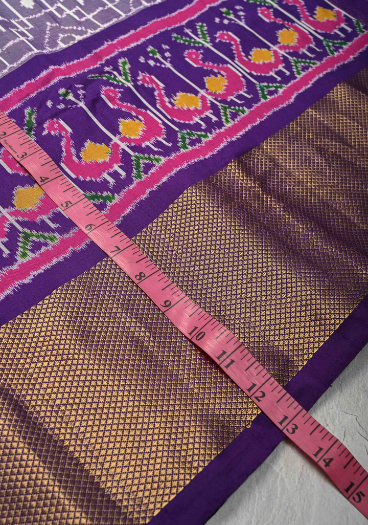 Dusty Amethyst Pochampally Ikkat Pure Silk Saree with Brocade and Zari Border  | SILK MARK CERTIFIED