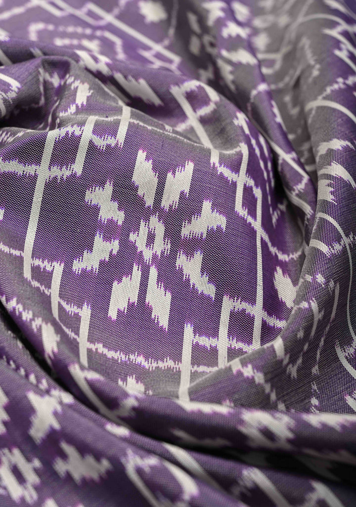 Dusty Amethyst Pochampally Ikkat Pure Silk Saree with Brocade and Zari Border  | SILK MARK CERTIFIED