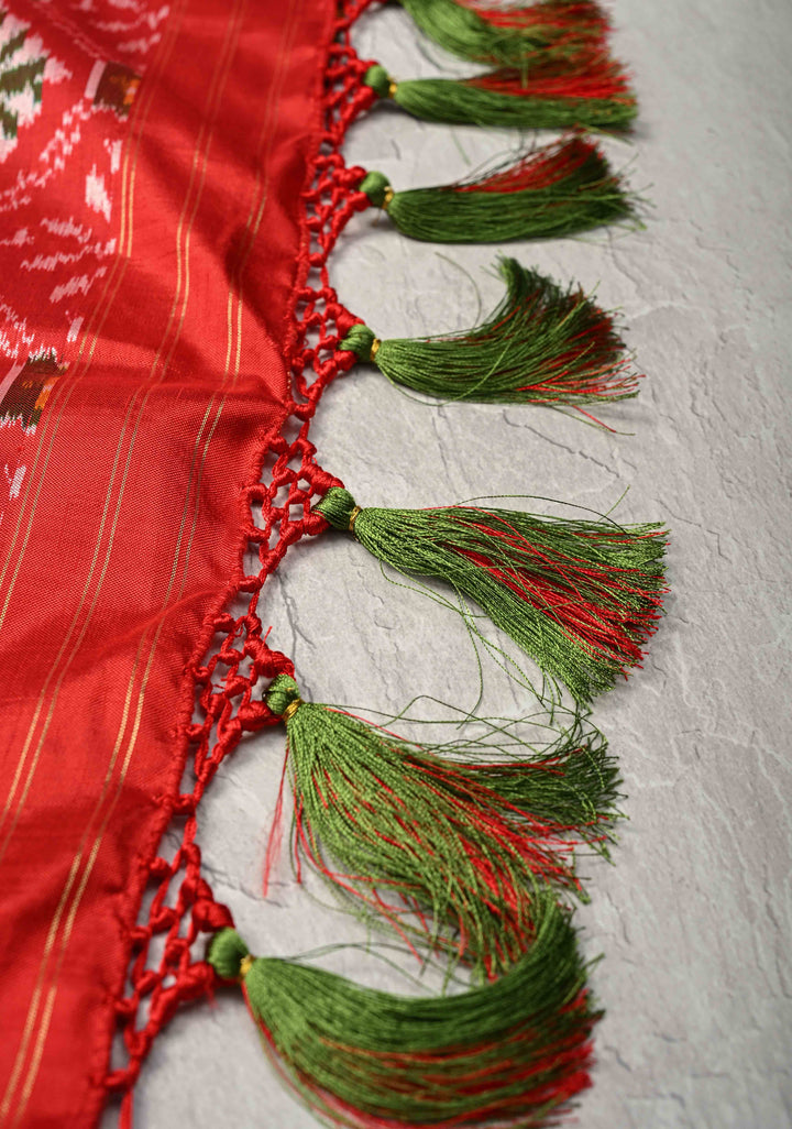 Sap Green Pochampally Ikkat Pure Silk Saree Patola Brocade and Contrast Zari Border | SILK MARK CERTIFIED