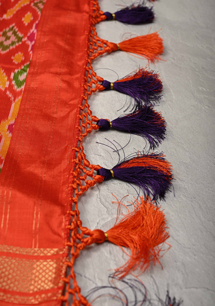 Purple Ikkat Patola Kanjivaram Fusion Silk Saree with Tissue Panel and Zari Border | SILK MARK CERTIFIED