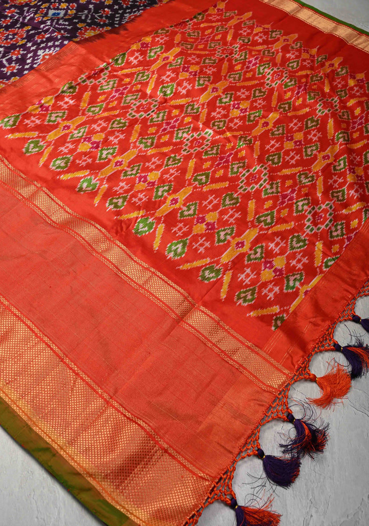 Purple Ikkat Patola Kanjivaram Fusion Silk Saree with Tissue Panel and Zari Border | SILK MARK CERTIFIED