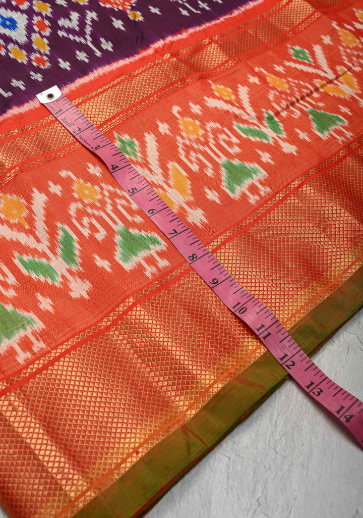Purple Ikkat Patola Kanjivaram Fusion Silk Saree with Tissue Panel and Zari Border | SILK MARK CERTIFIED