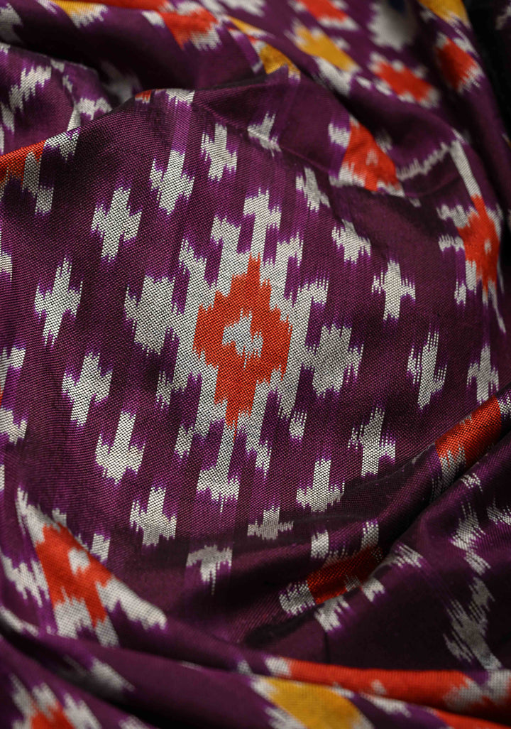 Purple Ikkat Patola Kanjivaram Fusion Silk Saree with Tissue Panel and Zari Border | SILK MARK CERTIFIED