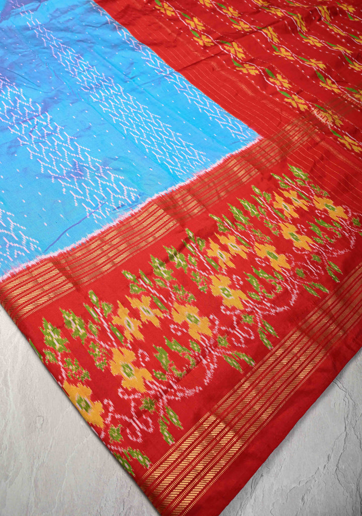 Blue Dual tone Pochampally Ikkat Pure Silk Saree with Ikkat Weave and Contrast Wide Border  | SILK MARK CERTIFIED