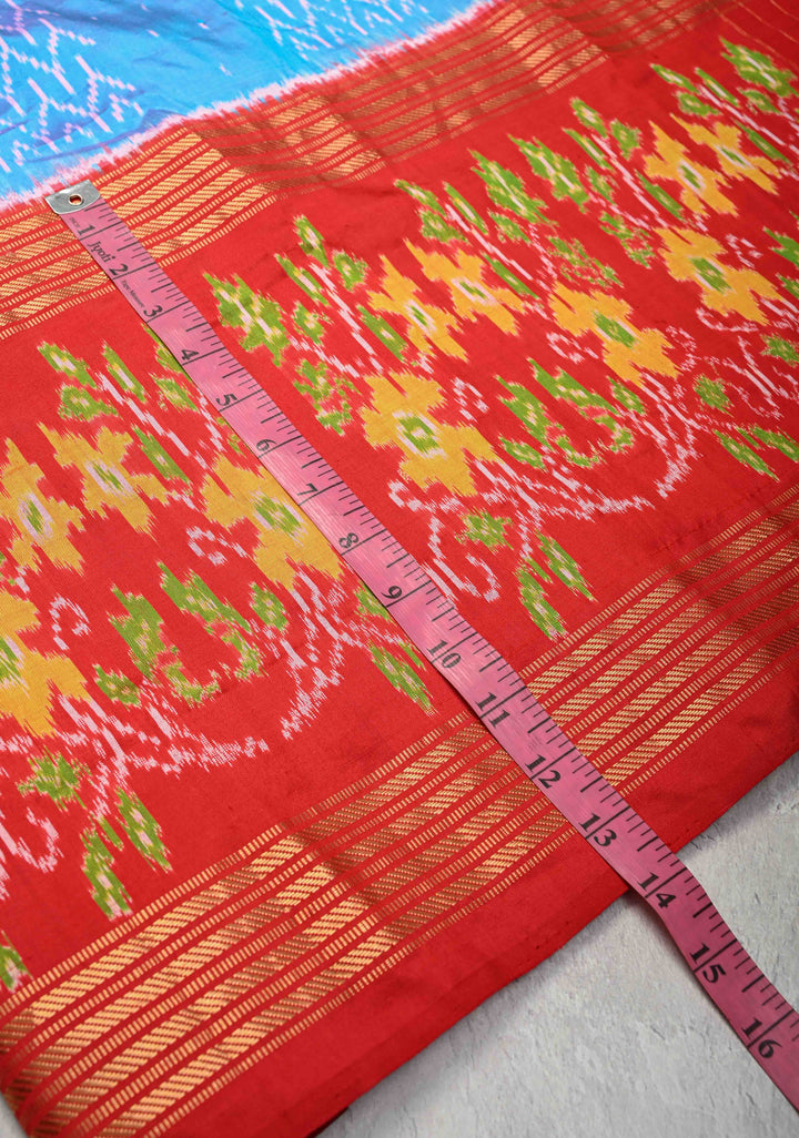 Blue Dual tone Pochampally Ikkat Pure Silk Saree with Ikkat Weave and Contrast Wide Border  | SILK MARK CERTIFIED