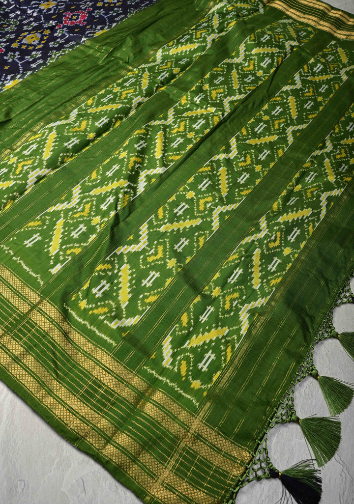 Midnight Blue Pochampally Ikkat Pure Silk Saree with Brocade and Zari Border | SILK MARK CERTIFIED