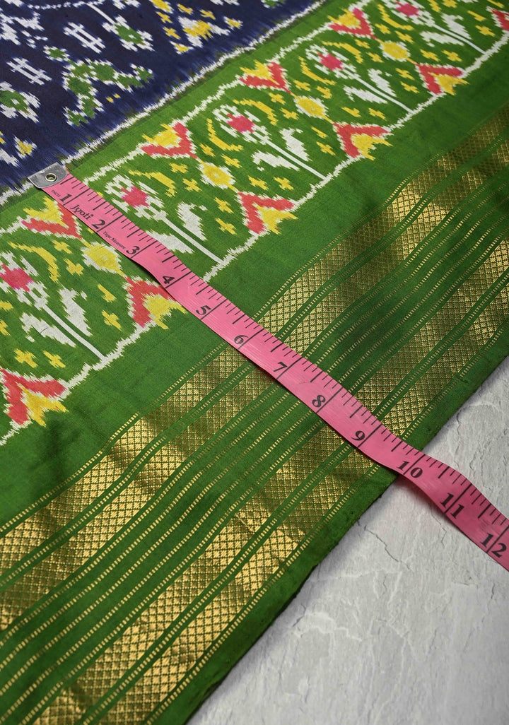 Midnight Blue Pochampally Ikkat Pure Silk Saree with Brocade and Zari Border | SILK MARK CERTIFIED