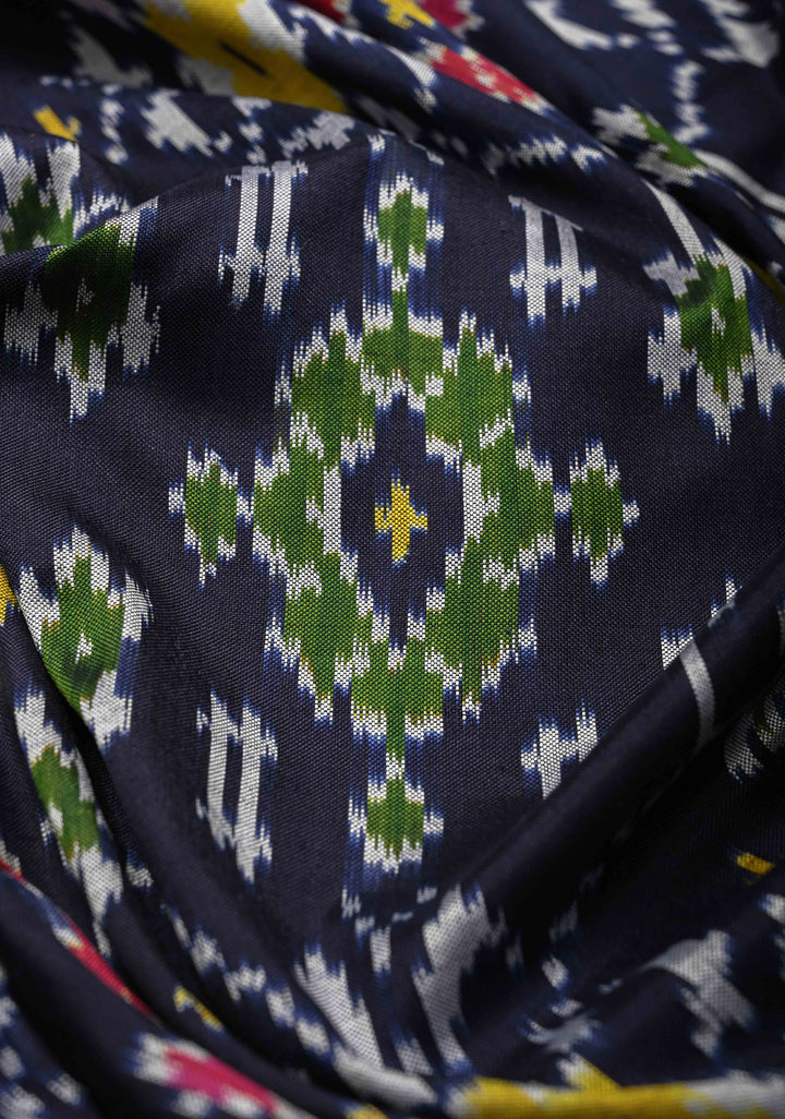 Midnight Blue Pochampally Ikkat Pure Silk Saree with Brocade and Zari Border | SILK MARK CERTIFIED