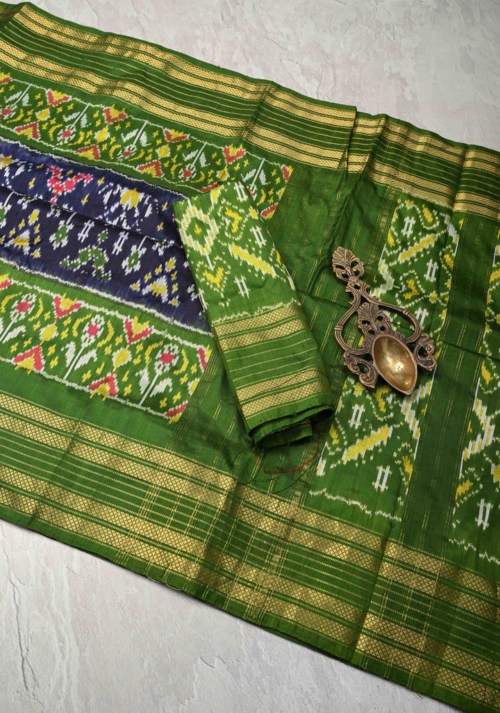 Midnight Blue Pochampally Ikkat Pure Silk Saree with Brocade and Zari Border | SILK MARK CERTIFIED