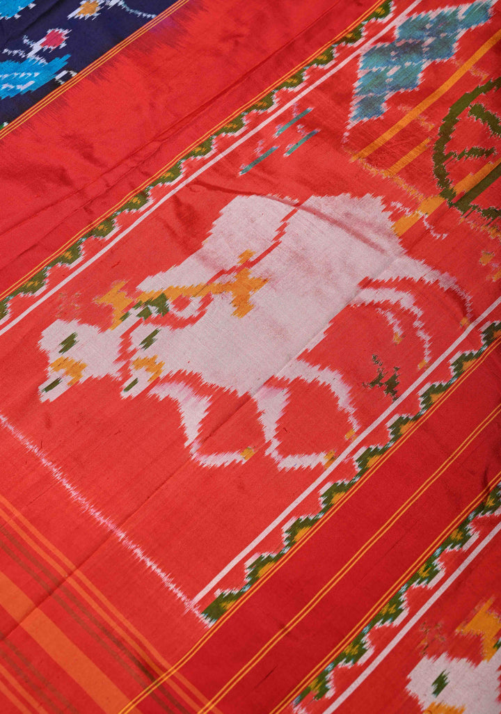 Midnight Purple Pochampally Ikkat Pure Silk Saree with Floral Jaal and Contrast Border | SILK MARK CERTIFIED