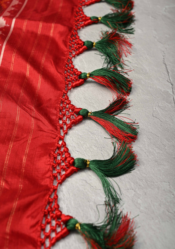 Green  Pochampally Ikkat Pure Silk Saree Patola Brocade and Contrast Zari Border | SILK MARK CERTIFIED