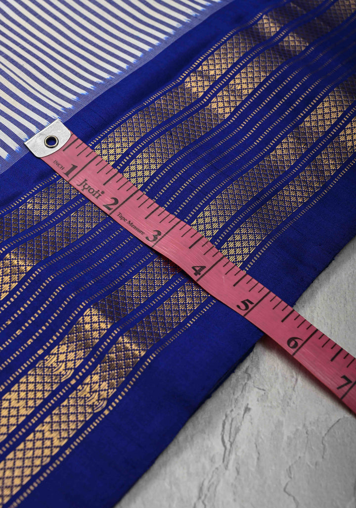 Ananda Blue Pochampally Ikkat Pure Silk Saree with Geometric Motifs and Zari Border | SILK MARK CERTIFIED
