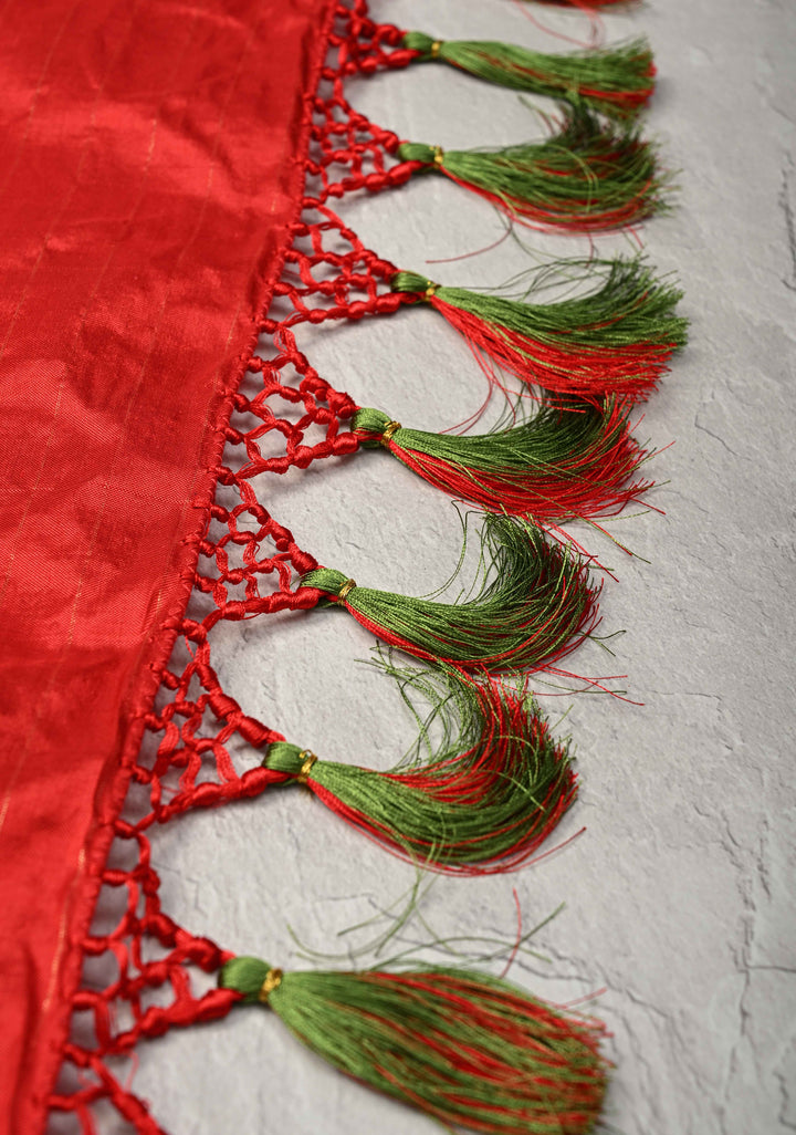 Red Pochampally Ikkat Pure Silk Saree with Patola Brocade and Zari Border  | SILK MARK CERTIFIED