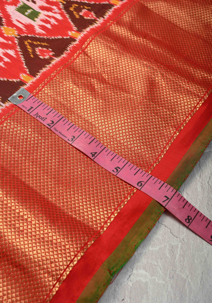 Red Pochampally Ikkat Pure Silk Saree with Patola Brocade and Zari Border  | SILK MARK CERTIFIED