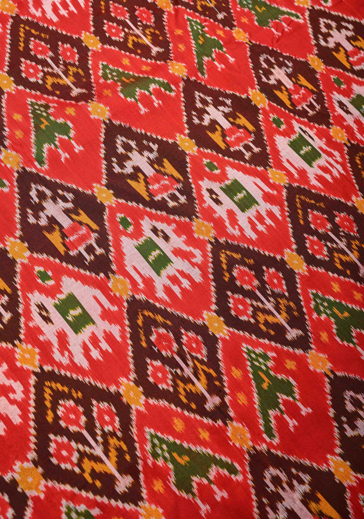 Red Pochampally Ikkat Pure Silk Saree with Patola Brocade and Zari Border  | SILK MARK CERTIFIED