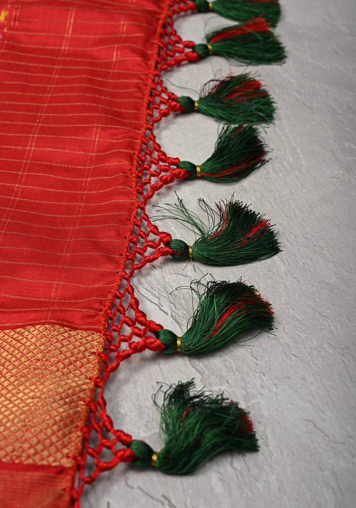 Dark Green Ikkat Patola Kanjivaram Fusion Silk Saree with Tissue Panel and Zari Border | SILK MARK CERTIFIED