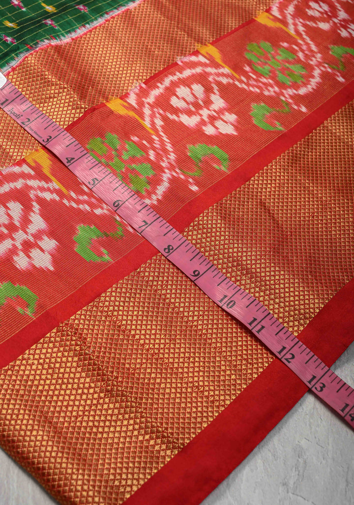 Dark Green Ikkat Patola Kanjivaram Fusion Silk Saree with Tissue Panel and Zari Border | SILK MARK CERTIFIED