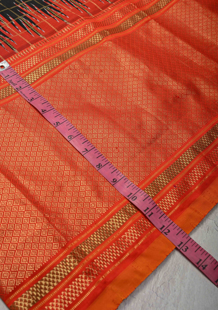 Black Pochampally Ikkat Pure Silk Saree with Zari Checks and Contrast Wide Zari Border  | SILK MARK CERTIFIED