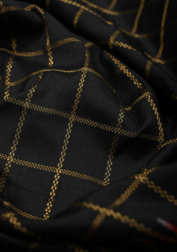 Black Pochampally Ikkat Pure Silk Saree with Zari Checks and Contrast Wide Zari Border  | SILK MARK CERTIFIED