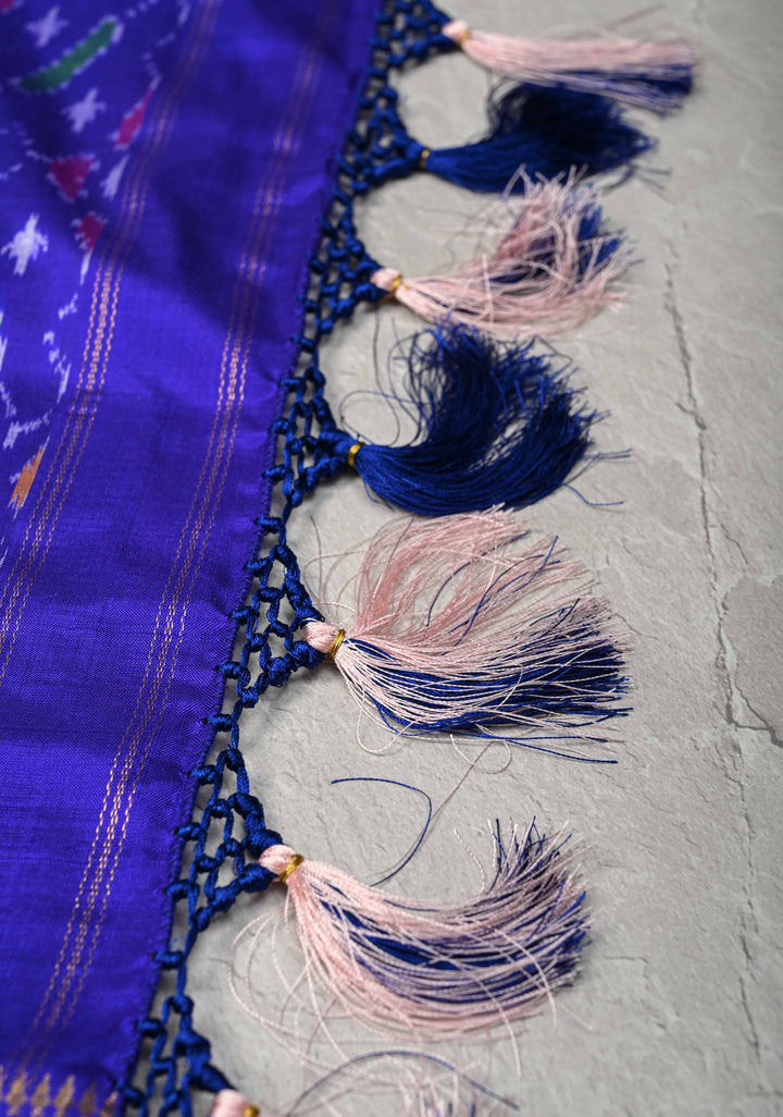 Blush Pink Pochampally Ikkat Pure Silk Saree with Zari Checks and Contrast Wide Zari Border | SILK MARK CERTIFIED