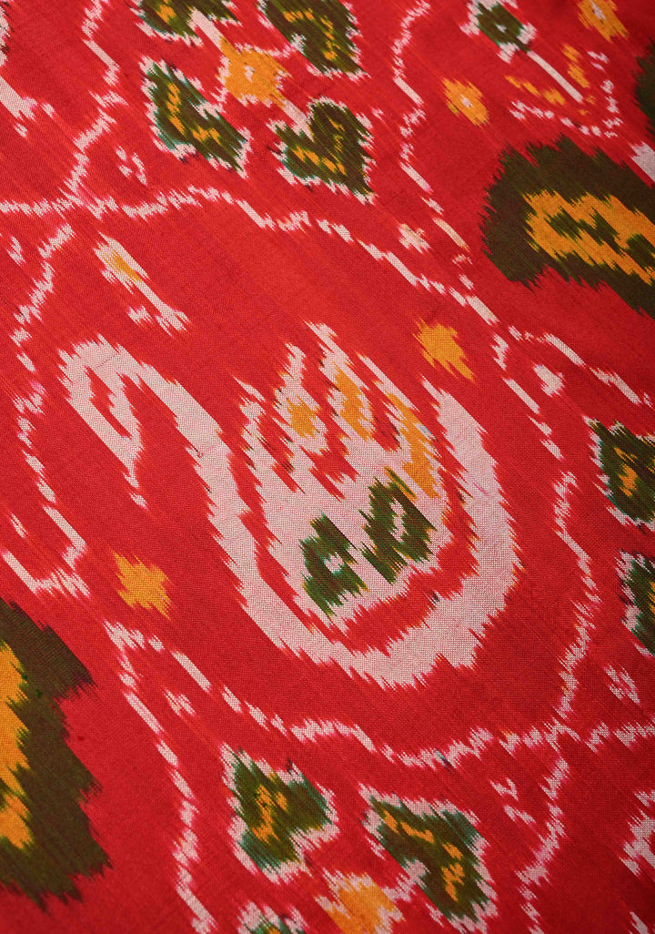 Red Pochampally Ikkat Kanjivaram Pure Silk Saree with Patola Brocade and Zari Border  | SILK MARK CERTIFIED