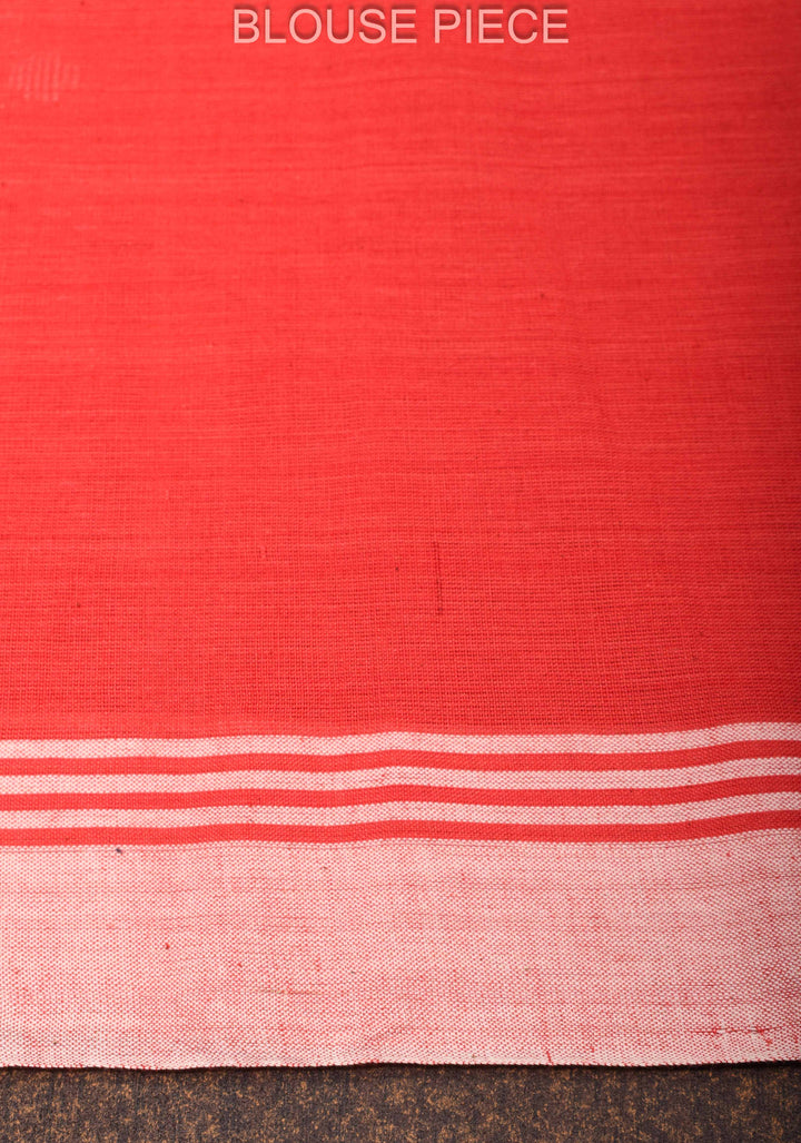 Handwoven Red Cotton Saree with Floral Motifs