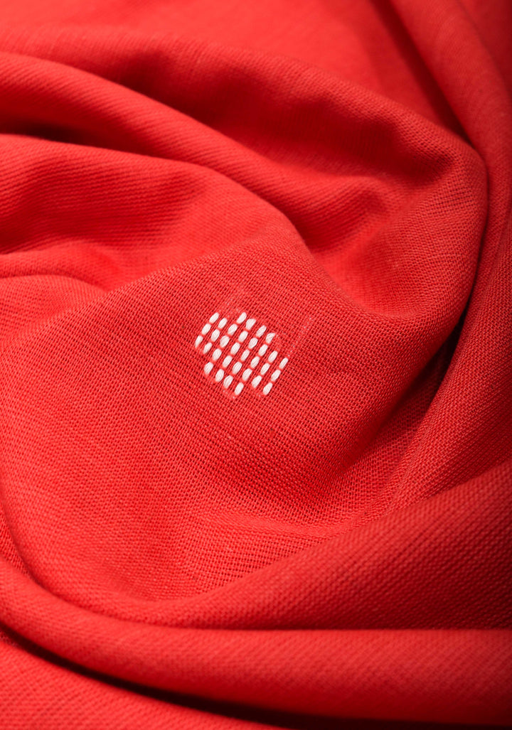 Handwoven Red Cotton Saree with Floral Motifs