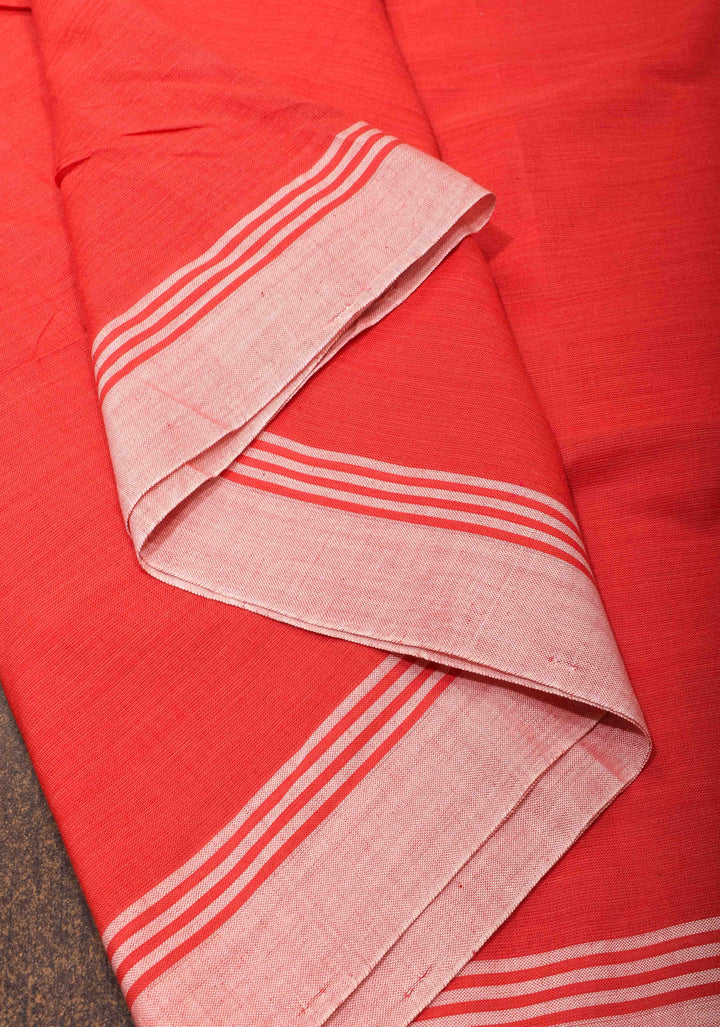 Handwoven Red Cotton Saree with Floral Motifs