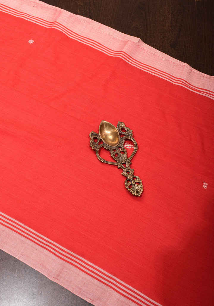 Handwoven Red Cotton Saree with Floral Motifs