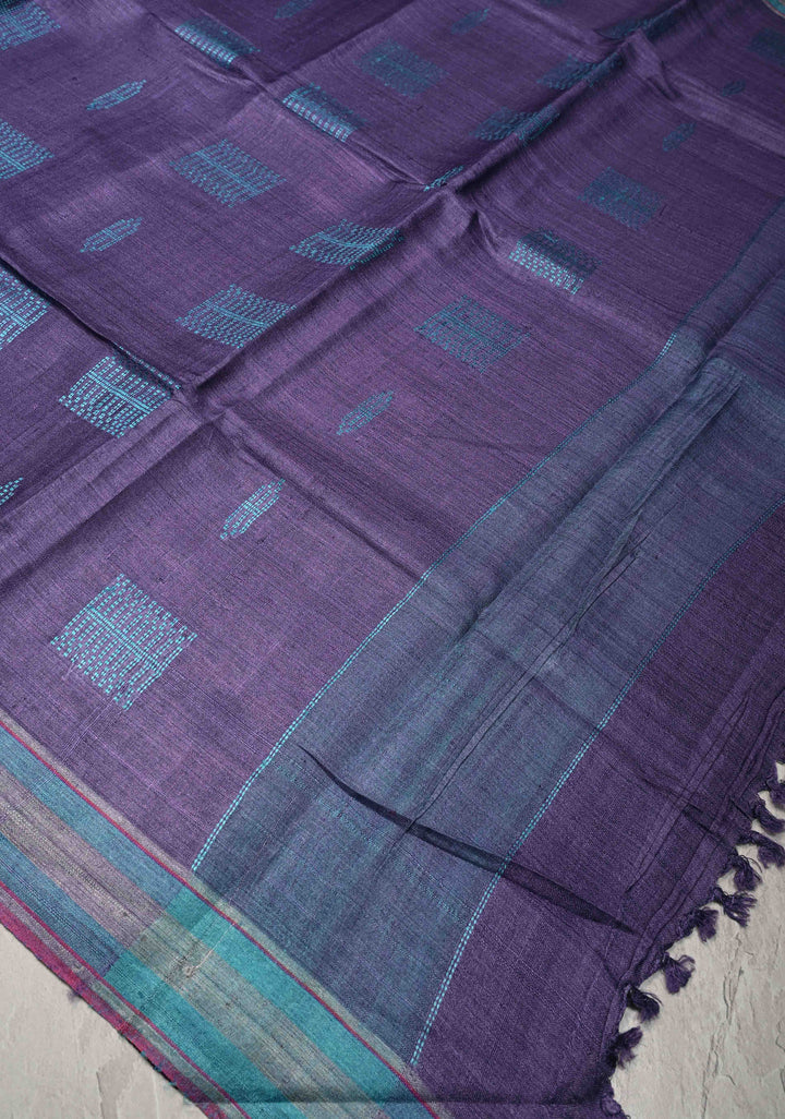 Purple Banarasi Tussar Saree with Thread Buttas and Border | SILK MARK CERTIFIED