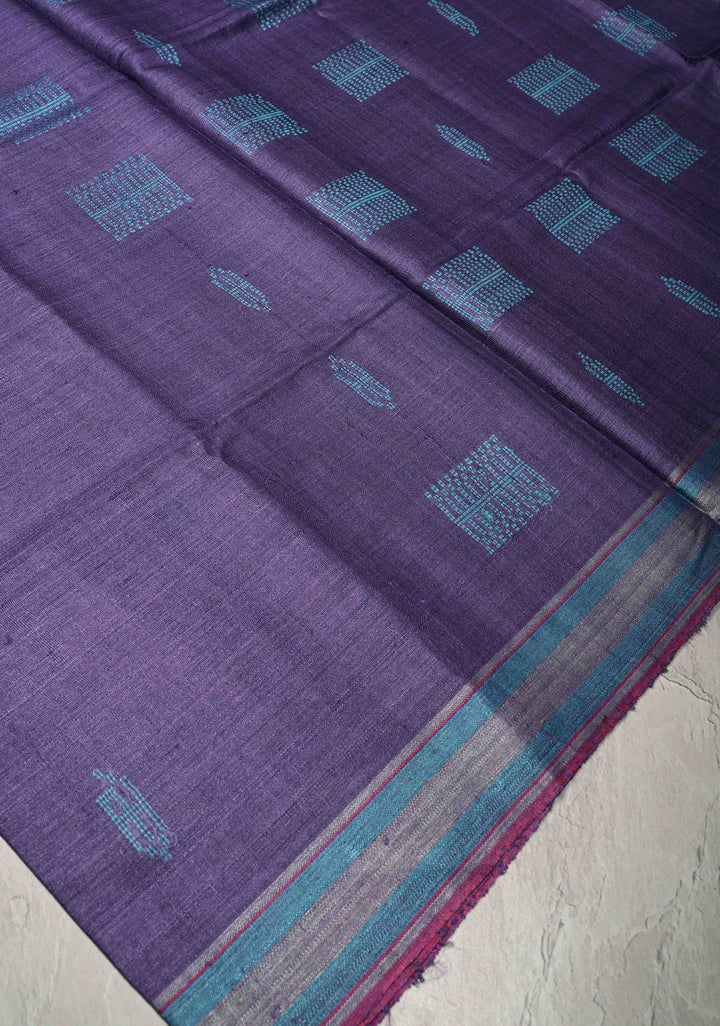 Purple Banarasi Tussar Saree with Thread Buttas and Border | SILK MARK CERTIFIED