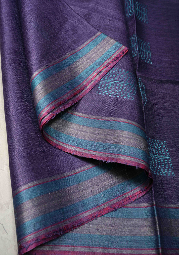 Purple Banarasi Tussar Saree with Thread Buttas and Border | SILK MARK CERTIFIED