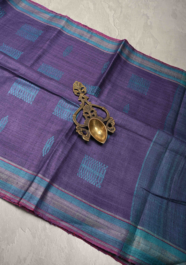Purple Banarasi Tussar Saree with Thread Buttas and Border | SILK MARK CERTIFIED
