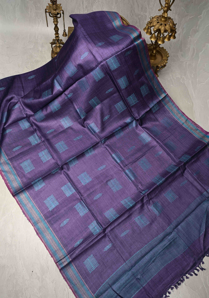 Purple Banarasi Tussar Saree with Thread Buttas and Border | SILK MARK CERTIFIED