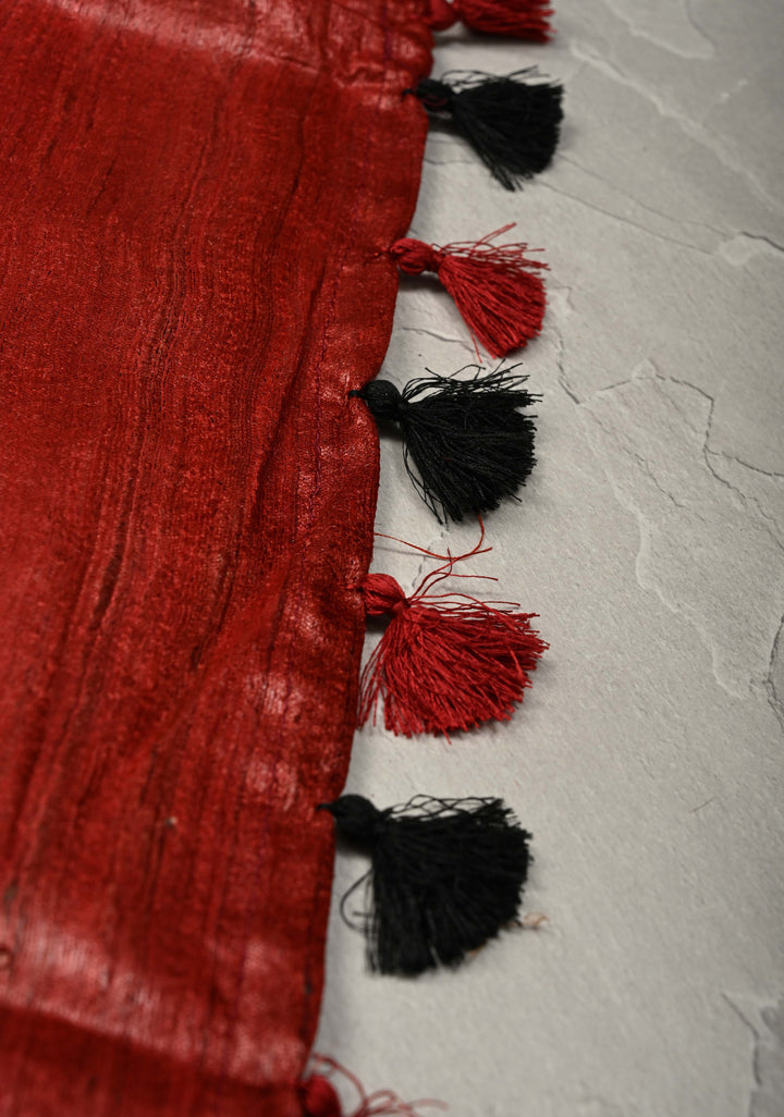 Red Tussar Madhubani Hand-Painted Saree  | SILK MARK CERTIFIED